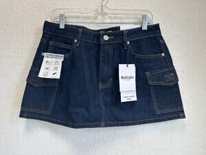 Refrain Los Angeles Cargo Denim Mini Skirt 9/29 NWT Dark Wash Y2K Utility